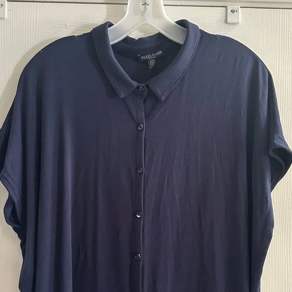 Eileen Fisher Tencel Jersey Shirtdress In Navy Women’s 1X Lightweight Casual - Picture 3 of 11
